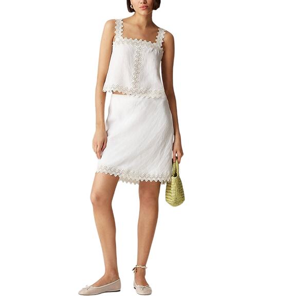 J.Crew Dresses & Skirts - J.Crew Petite Gwen White Linen Lace-Trim Slip Skirt Size XS Petite